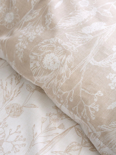 Neutral Brushed Cotton Floral Double Bed Sheet