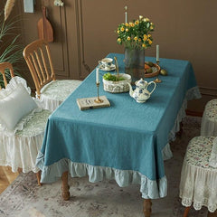 Flounce Stitching Cotton Table Covers-Blue & Light Blue