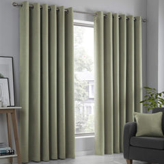 2Pc Plain Dyed Eyelet Curtains With Lining - Green