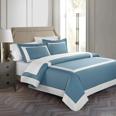 Aqua Blue Bordered Cotton Satin Duvet Cover Set