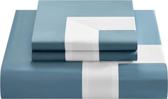 Aqua Blue Bordered Cotton Satin Duvet Cover Set