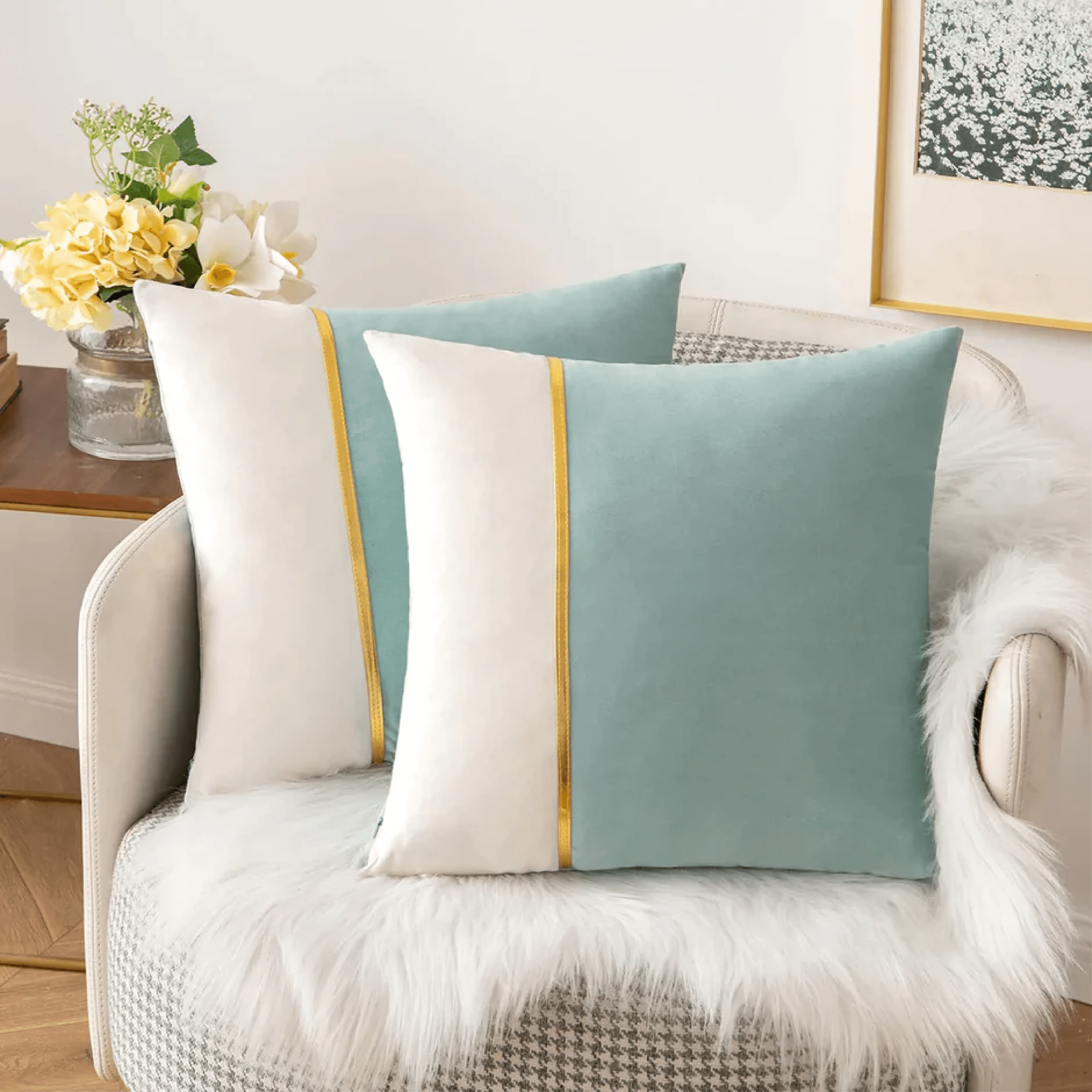 Velvet Patchwork With Golden Ribbon Cushions - Pack Of 2