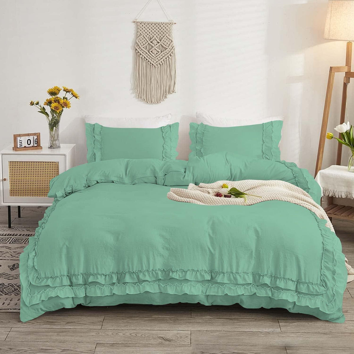 Luxury Cotton Frilled Duvet Set -Aqua