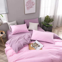 Plain Dyed Reversible Cotton Duvet Cover Set - BabyPink & Purple