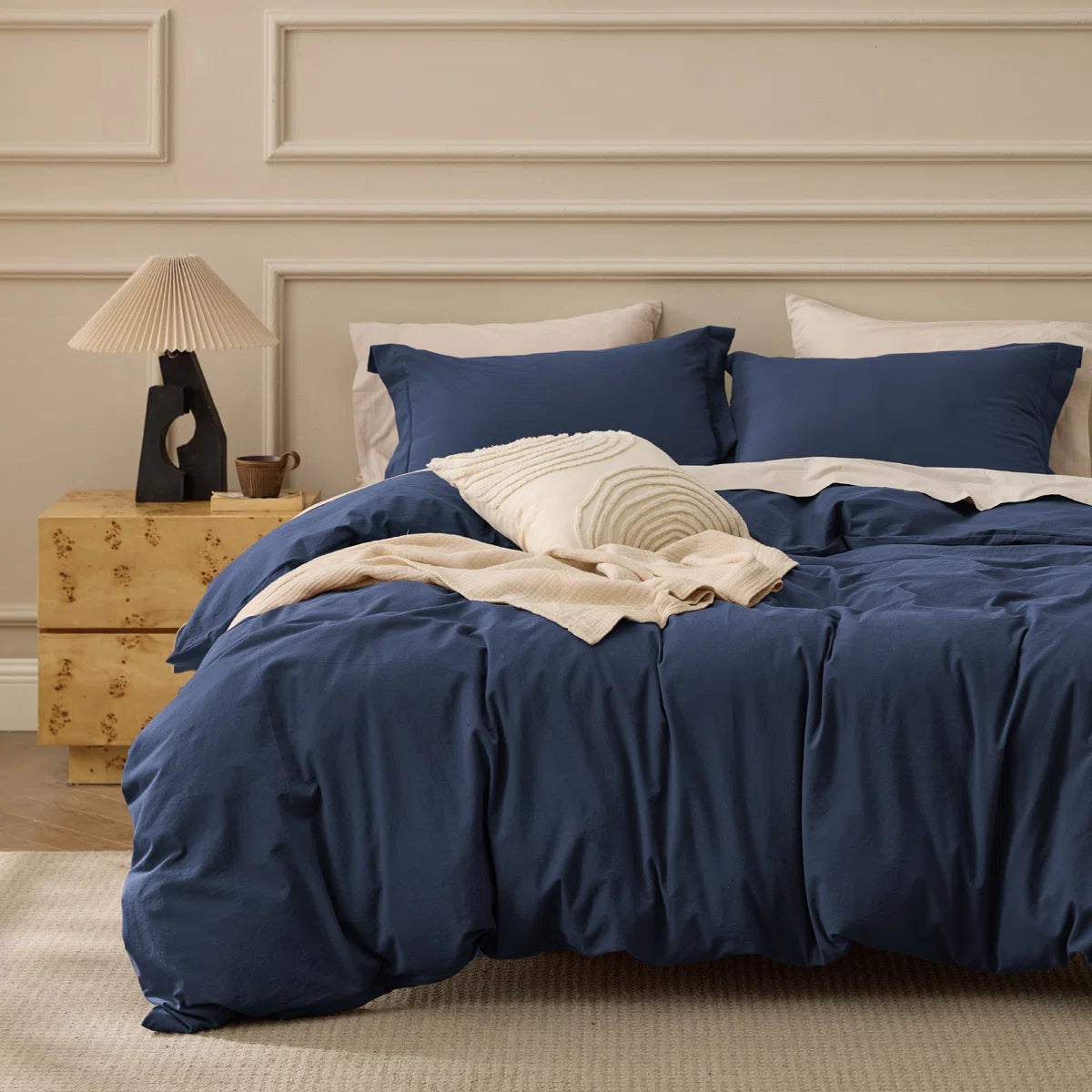 Plain Duvet Cover Set 100% Cotton Bedding Set For All Season（Set of 3Pc）