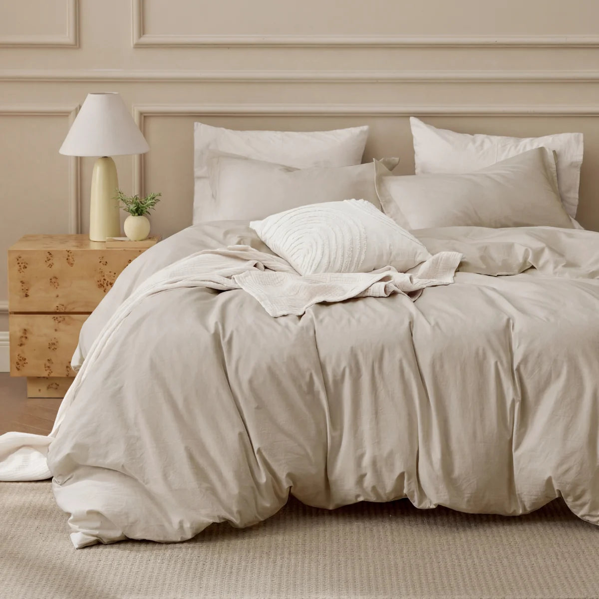 Plain Duvet Cover Set 100% Cotton Bedding Set For All Season（Set of 3Pc）
