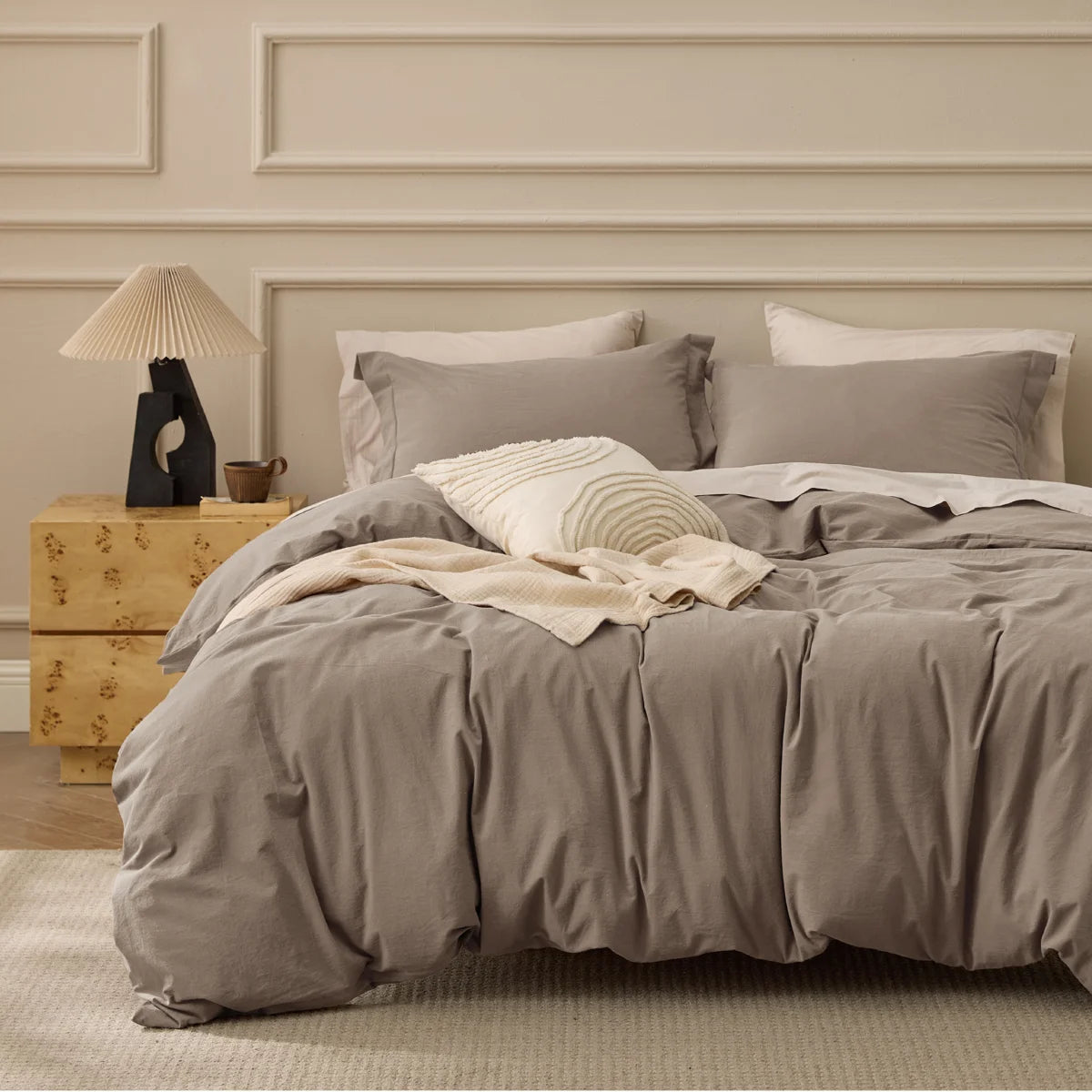 Plain Duvet Cover Set 100% Cotton Bedding Set For All Season（Set of 3Pc）