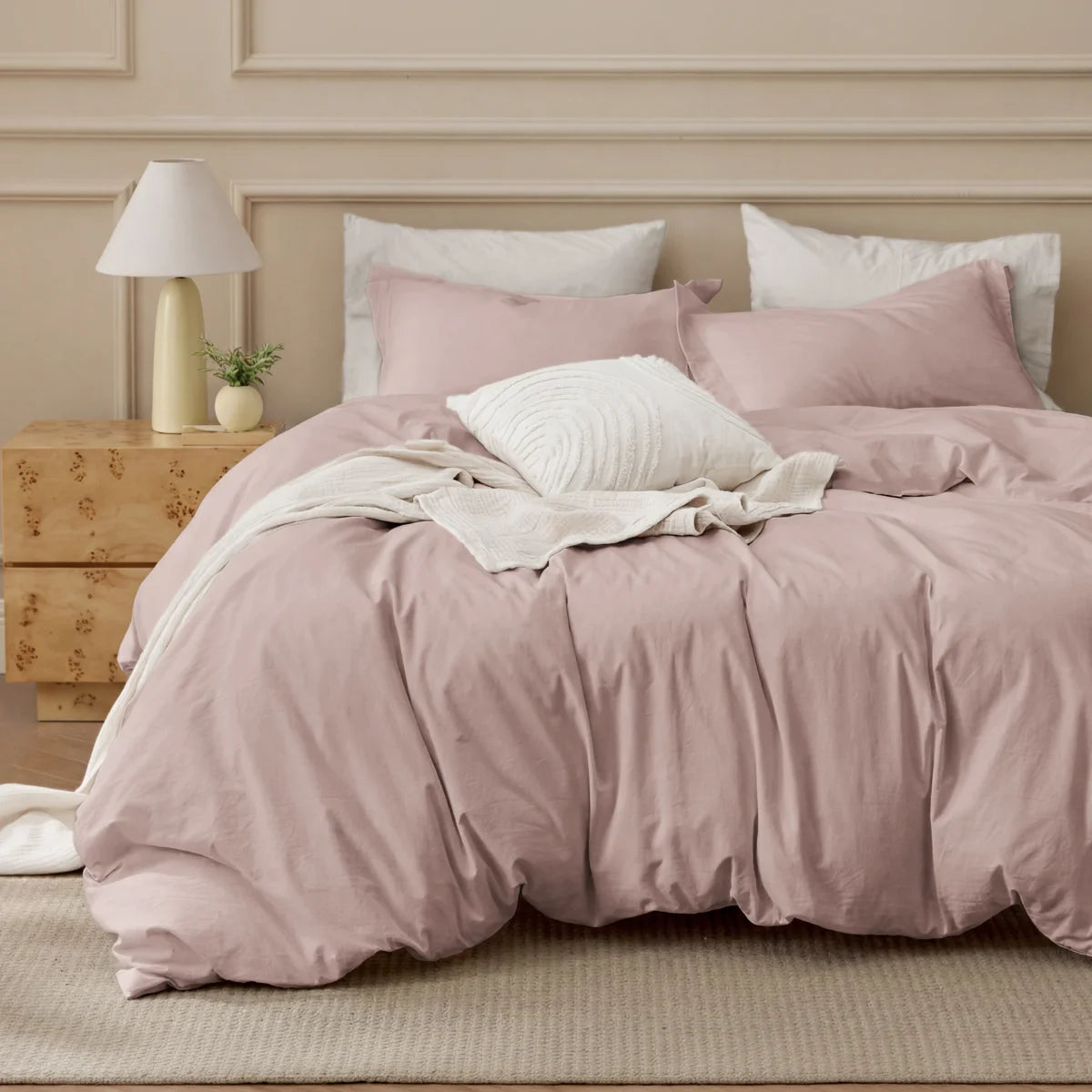 Plain Duvet Cover Set 100% Cotton Bedding Set For All Season（Set of 3Pc）