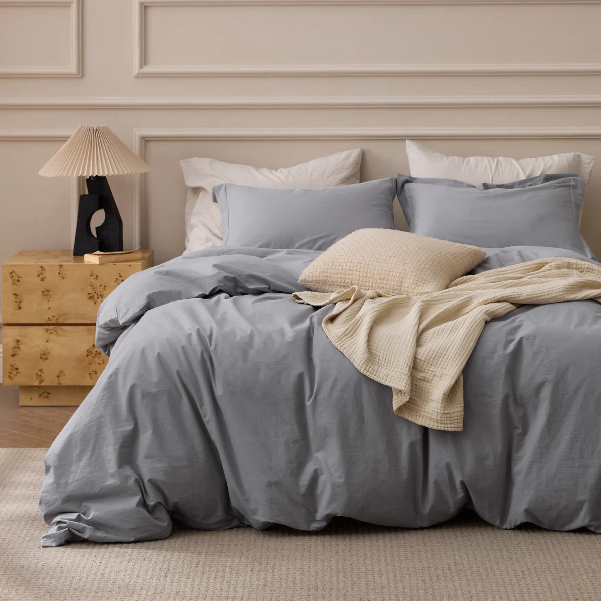 Plain Duvet Cover Set 100% Cotton Bedding Set For All Season（Set of 3Pc）