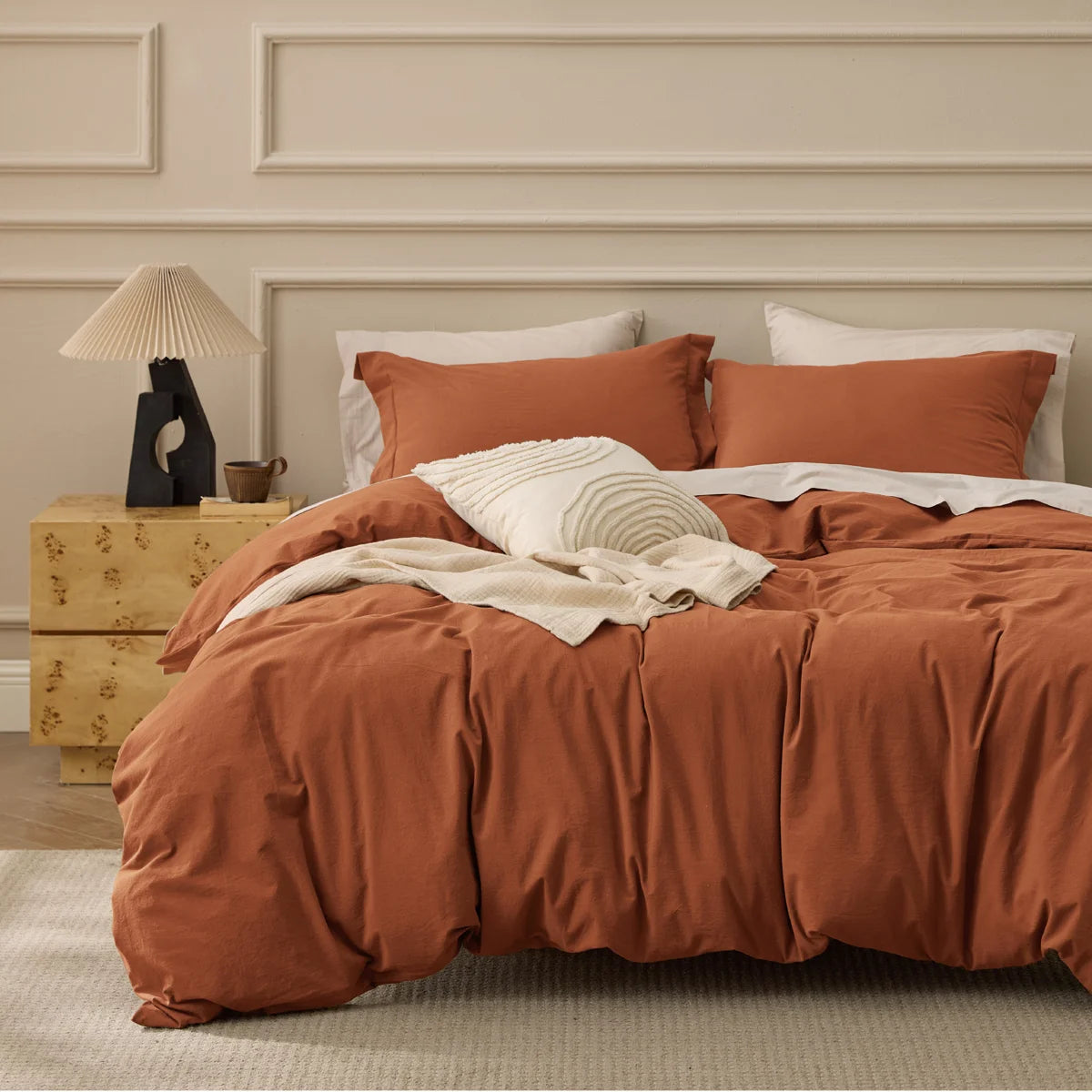 Plain Duvet Cover Set 100% Cotton Bedding Set For All Season（Set of 3Pc）