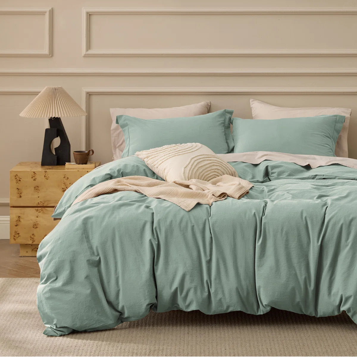 Plain Duvet Cover Set 100% Cotton Bedding Set For All Season（Set of 3Pc）
