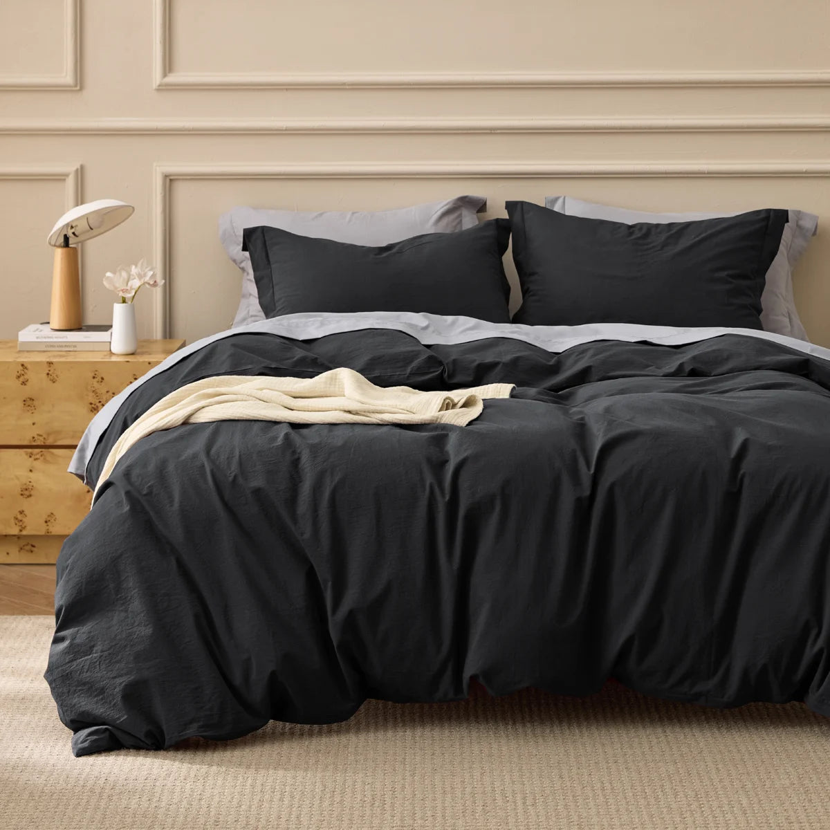 Plain Duvet Cover Set 100% Cotton Bedding Set For All Season（Set of 3Pc）