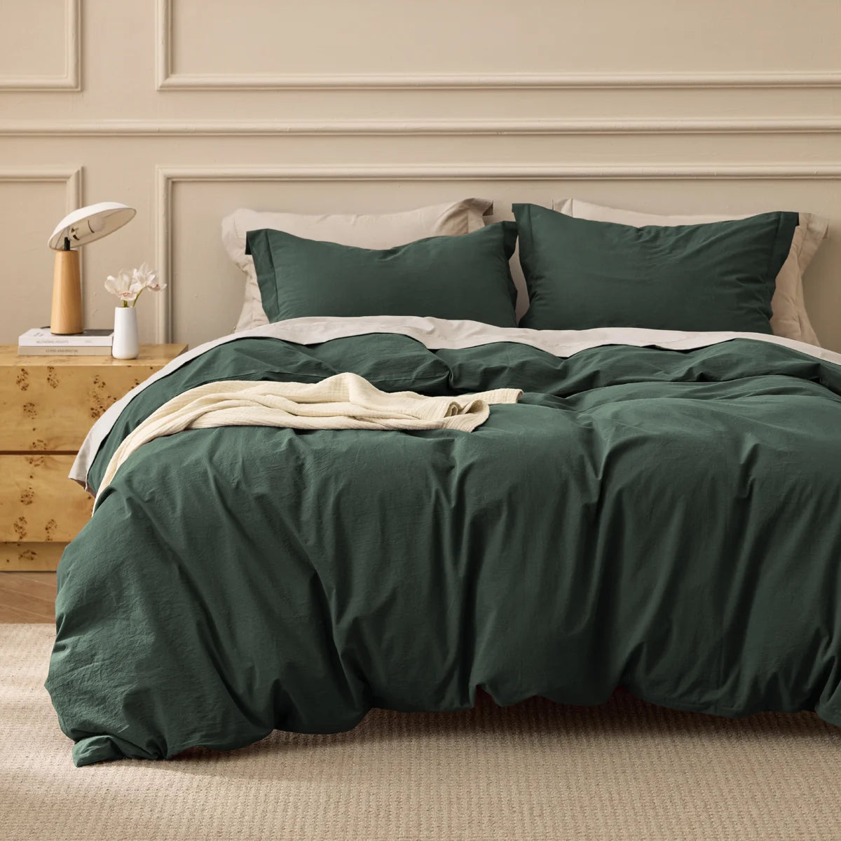 Plain Duvet Cover Set 100% Cotton Bedding Set For All Season（Set of 3Pc）