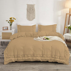 Luxury Cotton Frilled Duvet Set -Beige