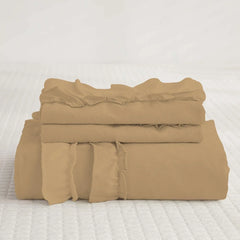 Luxury Cotton Frilled Duvet Set -Beige