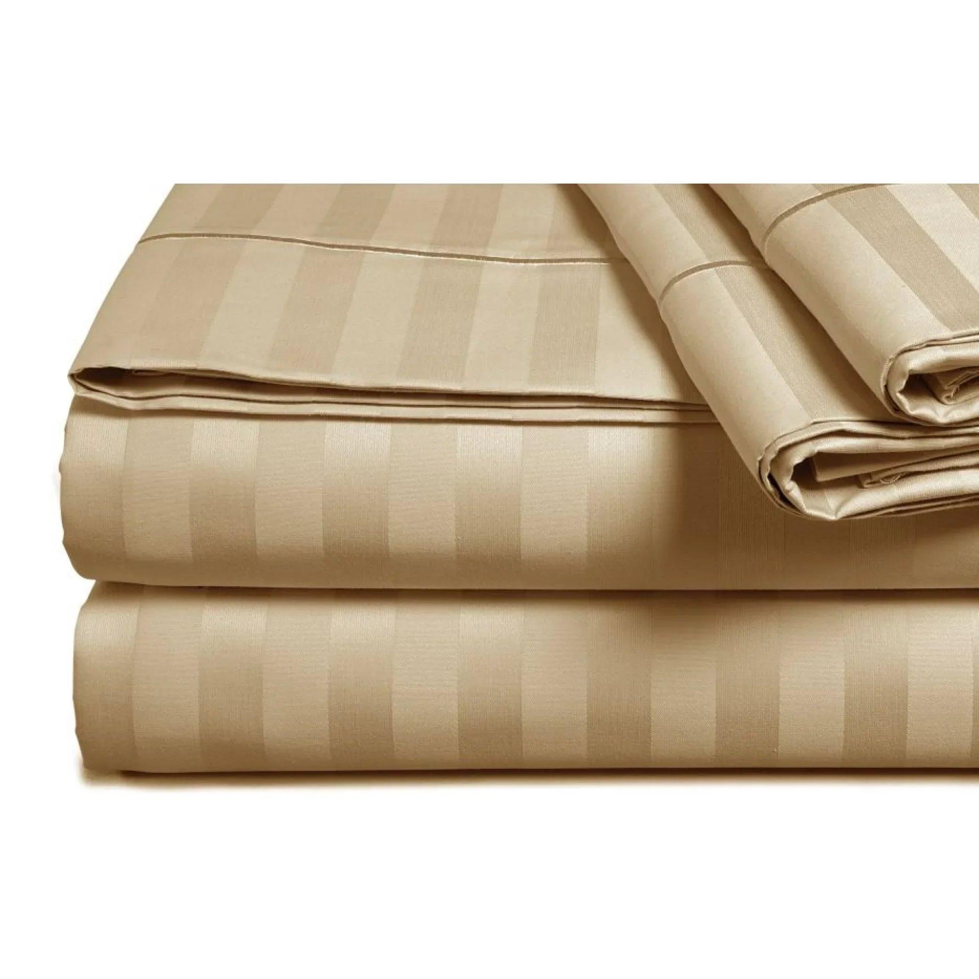 Luxury Strip Satin Bed Sheet Set - Beige