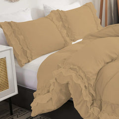 Luxury Cotton Frilled Duvet Set -Beige