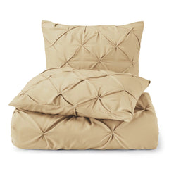 Luxury Satin Pintuck Duvet Cover Set - Beige