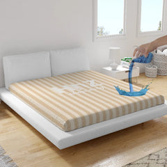 Waterproof Printed Mattress Protector - Ticking Stripe Beige