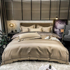 Embroidered Luxury Duvet Set-Beige With Black Baratta Stitch