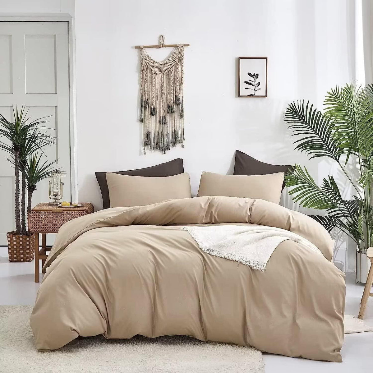 Plain Dyed Duvet Cover Set-Beige