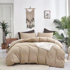 Plain Dyed Duvet Cover Set-Beige