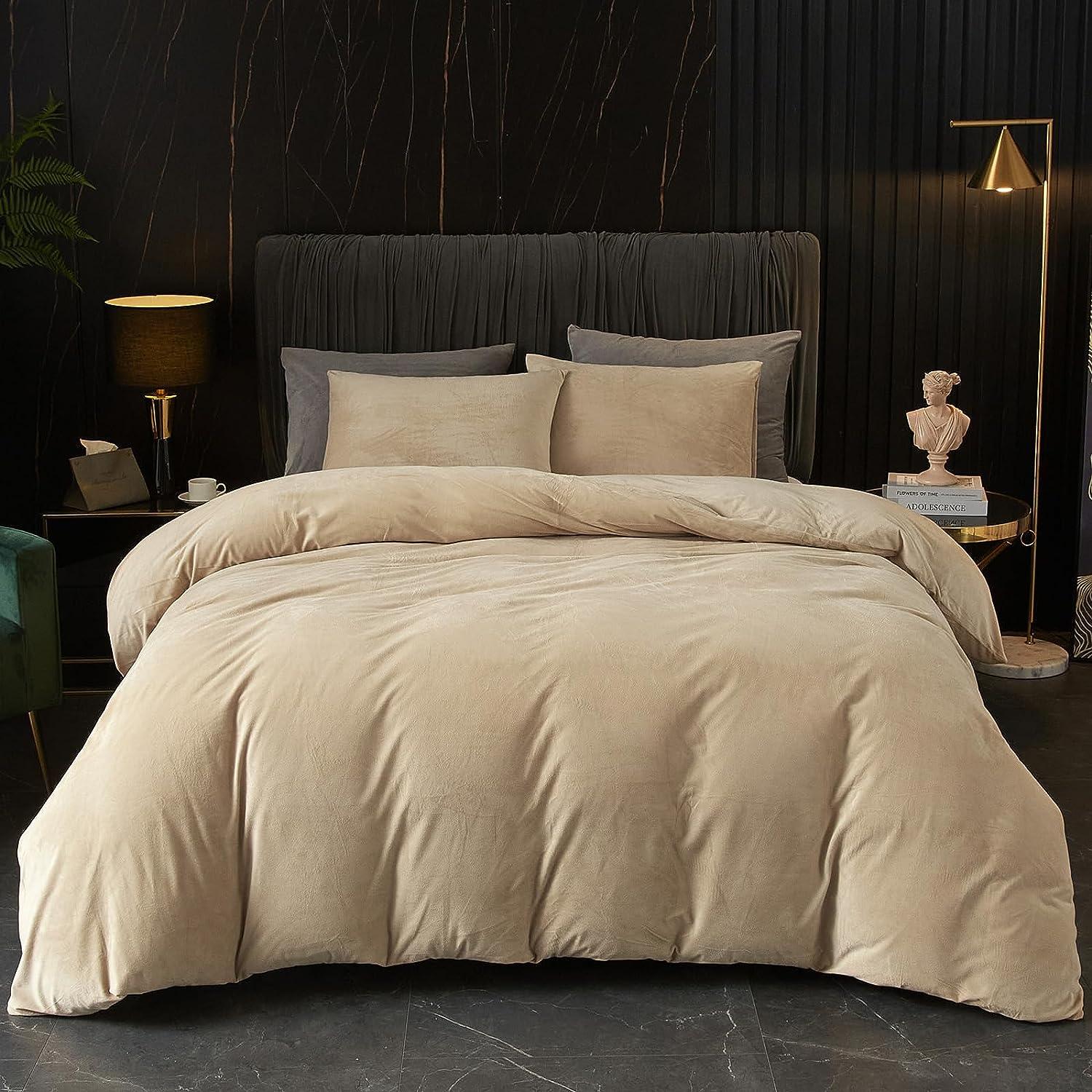 Luxury Velvet Duvet Cover Set - Beige