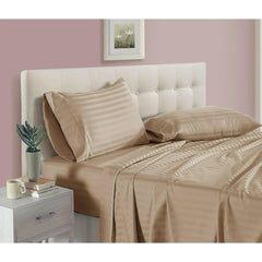 Luxury Strip Satin Bed Sheet Set - Beige