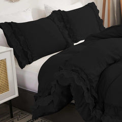 Luxury Cotton Frilled Duvet Set Black