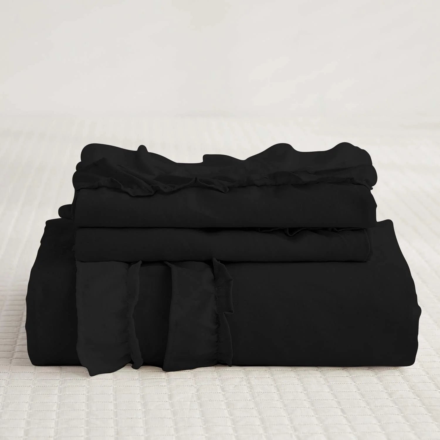 Luxury Cotton Frilled Duvet Set Black