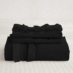 Luxury Cotton Frilled Duvet Set Black