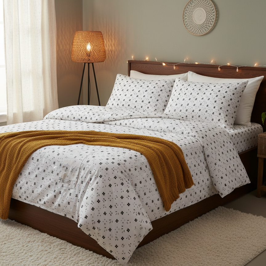 Double Cotton Satin Bed Sheet - Black Petal