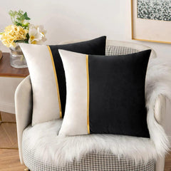 Velvet Patchwork With Golden Ribbon Cushions - Pack Of 2