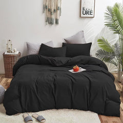 Plain Dyed Duvet Cover Set-Black