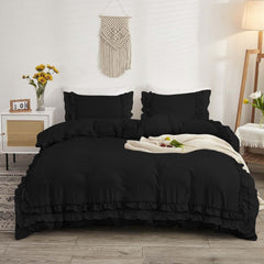 Luxury Cotton Frilled Duvet Set Black