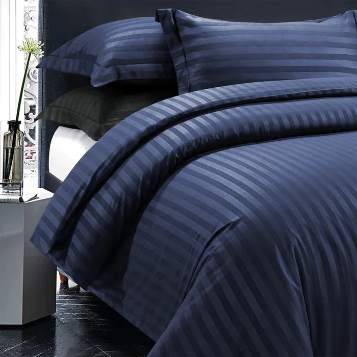 Cotton Satin Stripe Duvet Cover Sets Blue