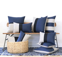 Stripe Blue Jute Cushion Covers - 9 Pcs Set