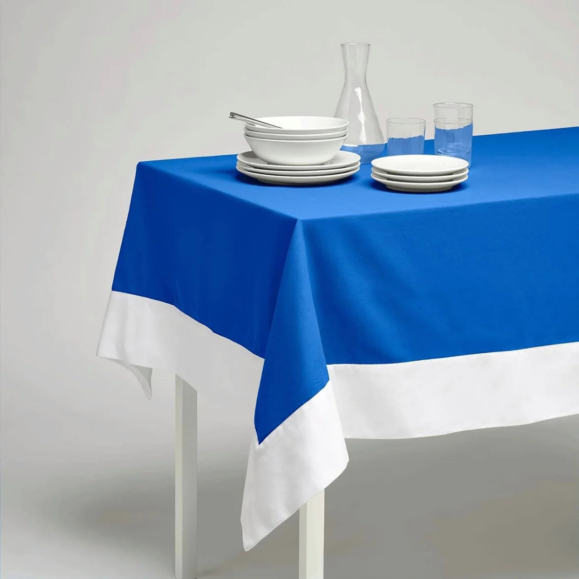 Decorative Tablecloth - Blue With White Bordered