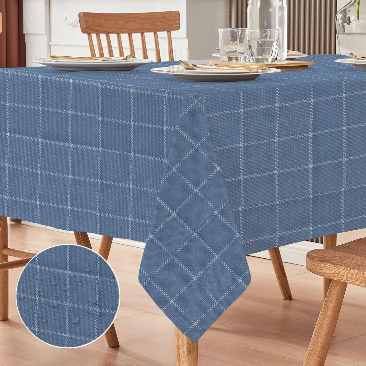 Waterproof Modern Vintage Blue Check Printed Table Cover