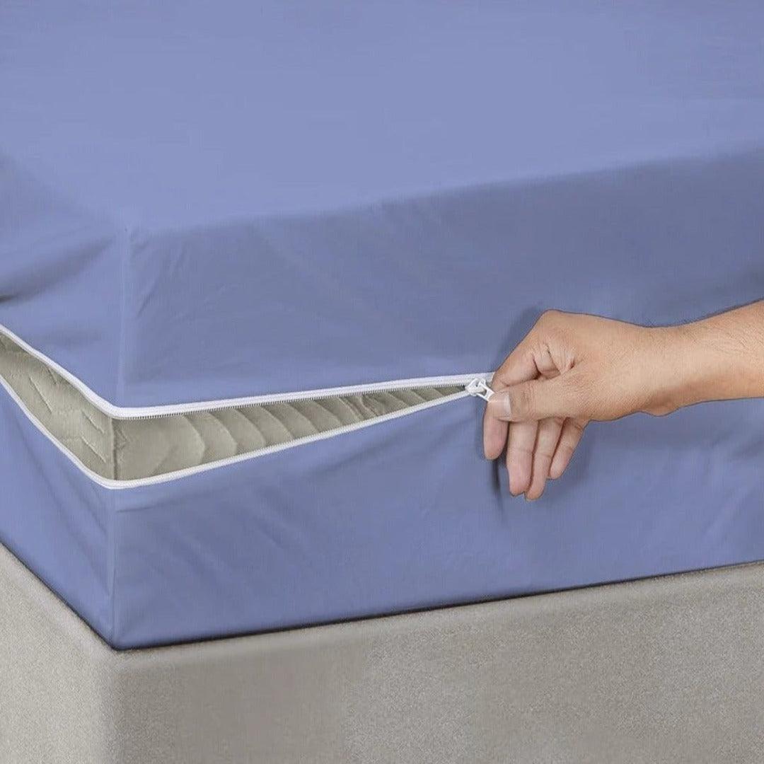 Cotton Zipper Mattress Cover - Blue