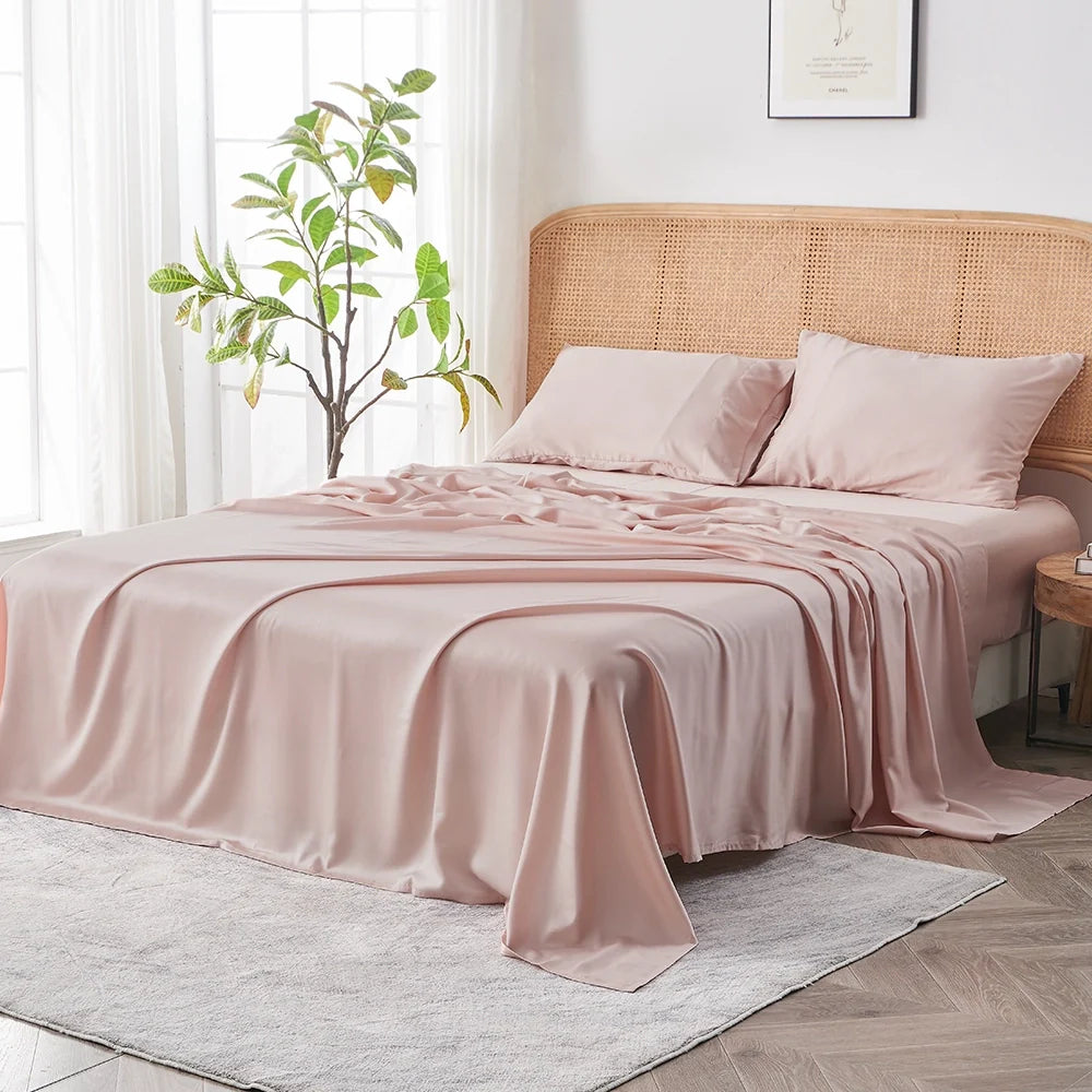 Plain Cotton Bed Sheet Set -Light Pink