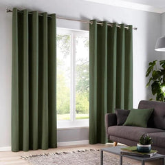 2Pc Plain Dyed Eyelet Curtains With Lining - Bottle Green