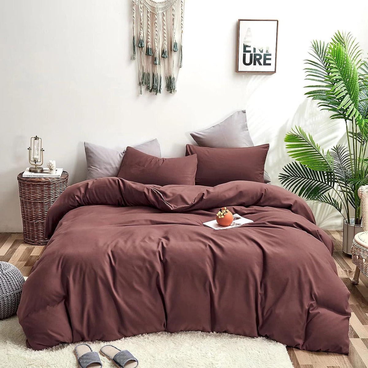 Plain Dyed Duvet Cover Set-Brick Red