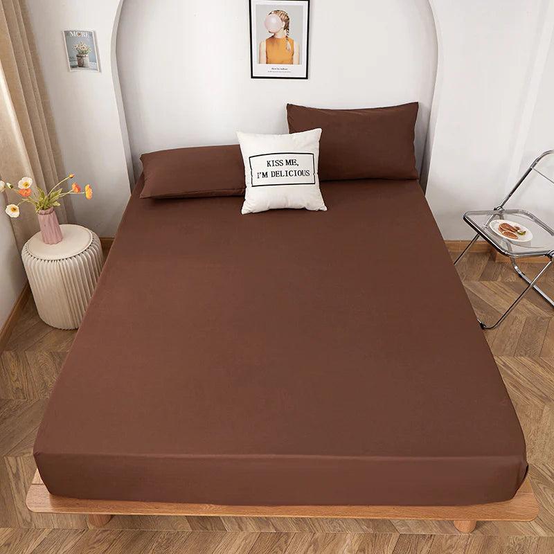 Cotton Fitted Bed Sheet with Pillows-Brown