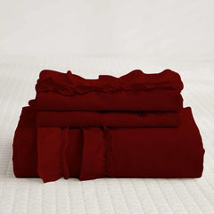 Luxury Cotton Frilled Duvet Set -Burgundy