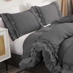 Luxury Cotton Frilled Duvet Set -Charcoal