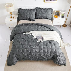 Luxury Satin Pintuck Duvet Cover Set - Charcoal Grey