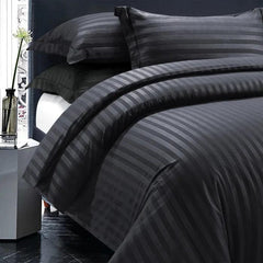 Cotton Satin Stripe Duvet Cover Sets Charcoal Grey