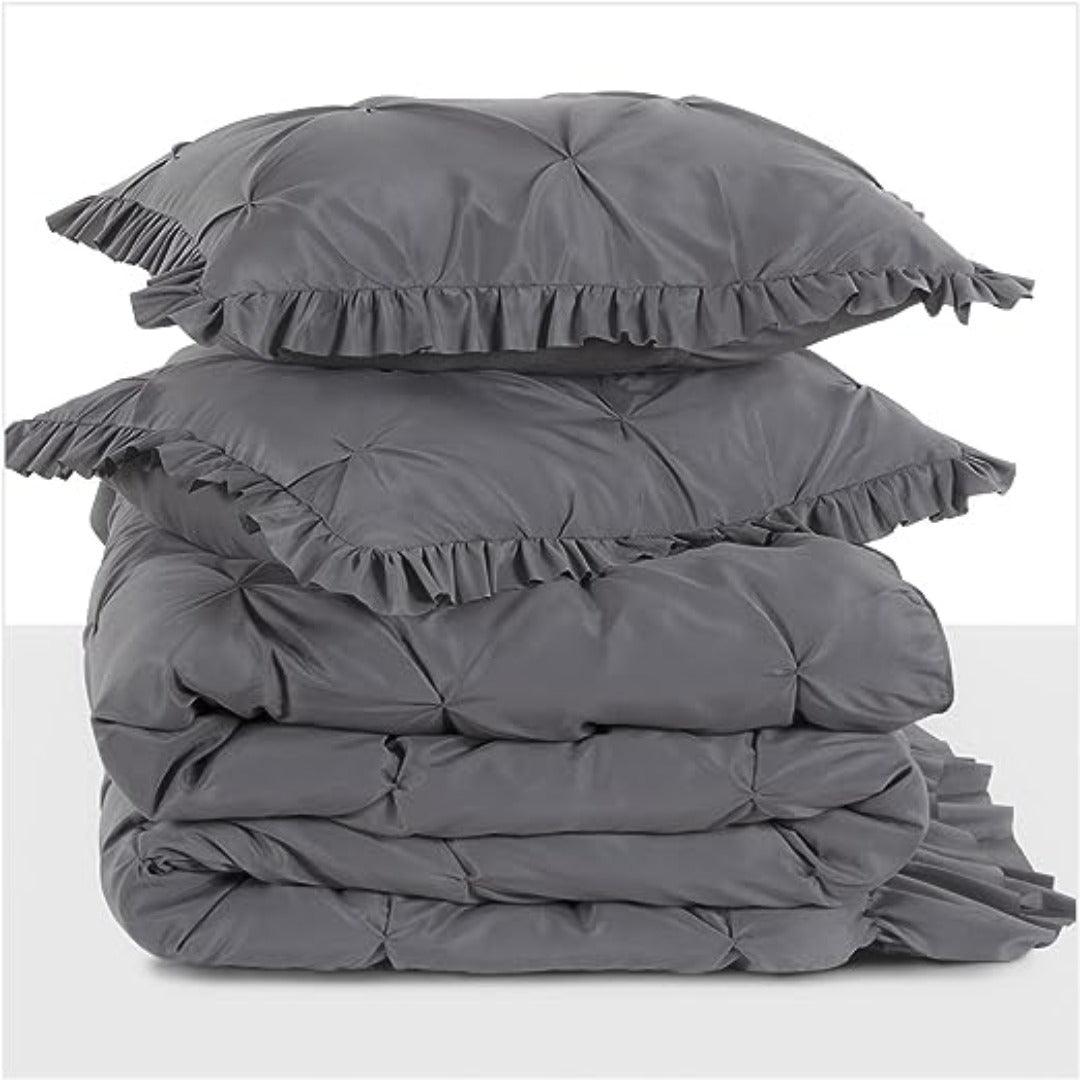 Luxury Satin Pintuck Duvet Cover Set - Charcoal Grey