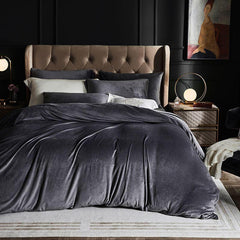 Luxury Velvet Duvet Cover Set - Charcoal Grey